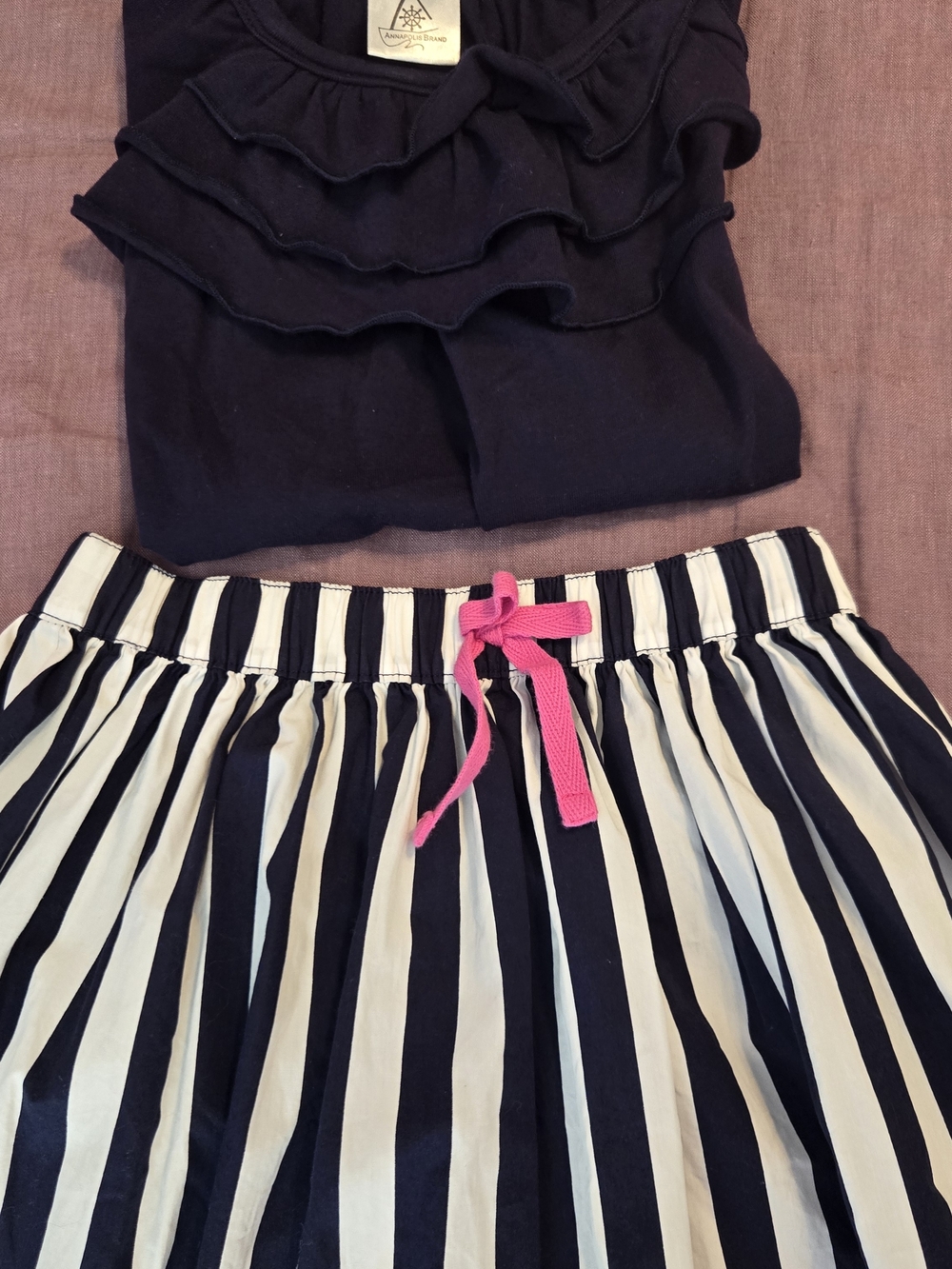 Annapolis Brand  Tee XL And Hanna Andersson Navy & Ivory Striped Skirt 130.